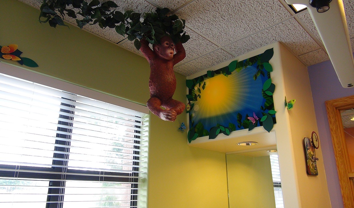 Monkey decoration in dental treatment room